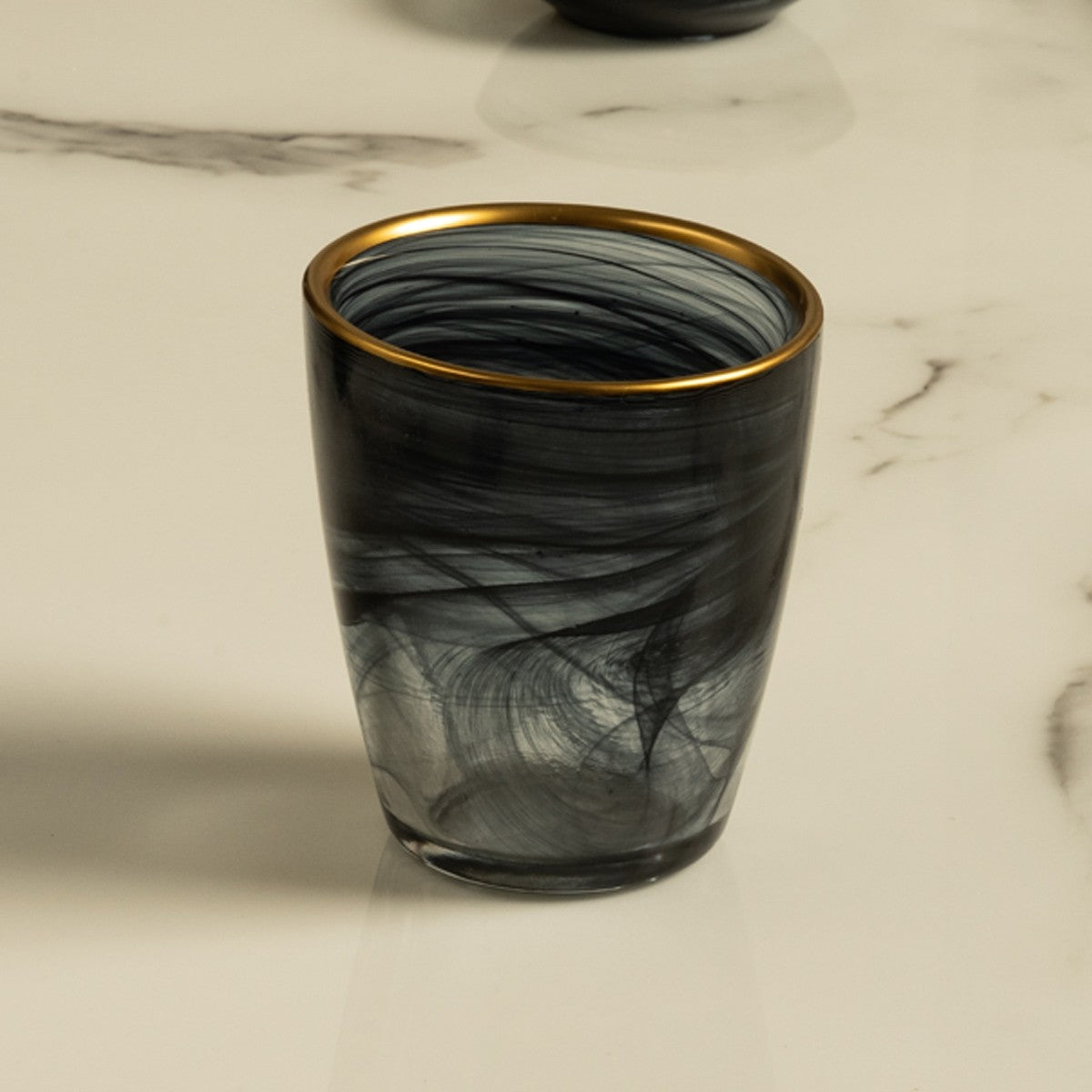 ALABASTER CUP BLACK GOLD RIM 8.6 CM