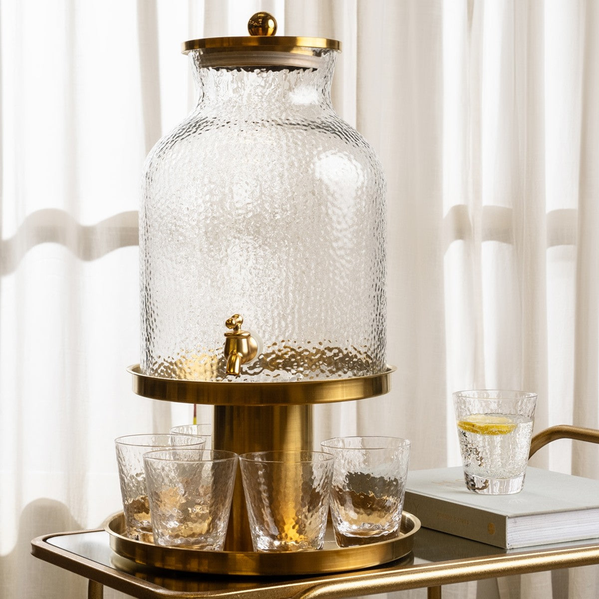 HAMMERED DISPENSER+ 6PCS GLASS GOLD 11 LTR